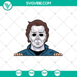 Michael Myers Halloween Peeking SVG perfect for car decals. Funny horror Halloween design with Michael Myers, ideal for spooky holiday decor.