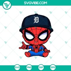 Baby Spiderman Detroit Tigers Baseball SVG featuring Spiderman and Detroit Tigers MLB logos, perfect for Cricut projects.