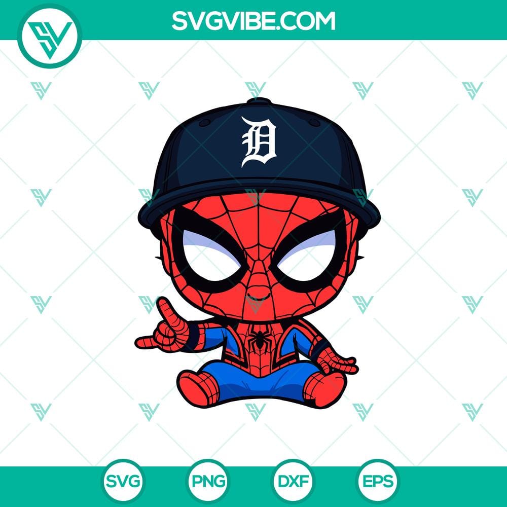 baby-spiderman-baseball-detroit-tigers.jpg Baby Spiderman Detroit Tigers Baseball SVG featuring Spiderman and Detroit Tigers MLB logos, perfect for Cricut projects.