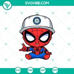 Baby Spiderman Seattle Mariners Baseball SVG, Spiderman Baseball MLB SVG, Marvel MLB SVG Cricut design for Seattle Mariners fans.
