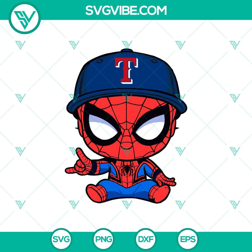 baby-spiderman-baseball-texas-rangers.jpg Baby Spiderman Baseball Texas Rangers SVG, Superhero MLB Baseball design inspired by Marvel, ideal for Cricut machines.