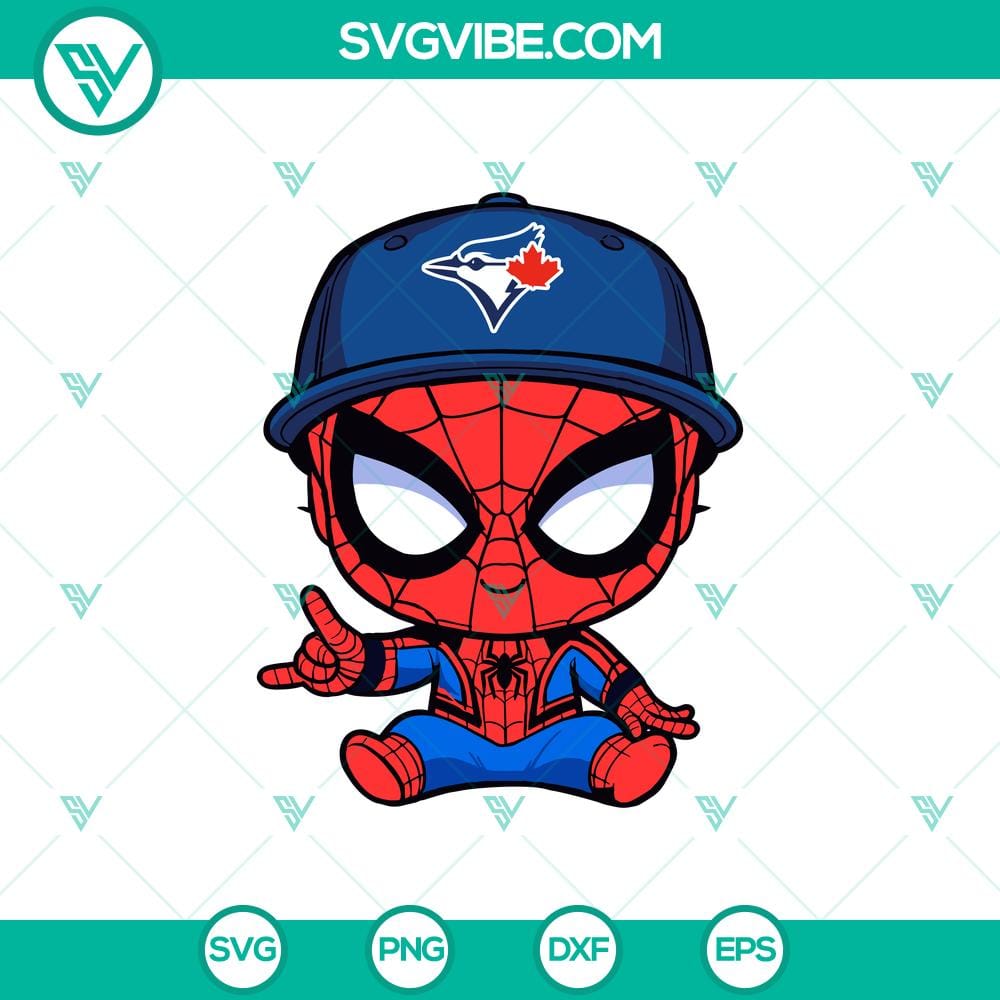 baby-spiderman-baseball-toronto-blue-jays.jpg Baby Spiderman Toronto Blue Jays Baseball SVG, Spiderman Baseball Team SVG with superhero design and team logo in digital format for crafting projects.
