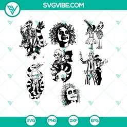 Beetlejuice characters SVG with horror movie theme, suitable for Cricut, featuring iconic Beetlejuice characters.