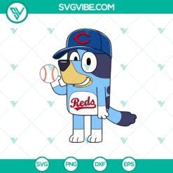 Bluey Cincinnati Reds baseball design SVG for Cricut, featuring sporty theme in MLB team colors. Great for crafting projects.