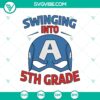 Captain America themed back to school SVG featuring superhero swinging into 5th grade, perfect for first day of school.