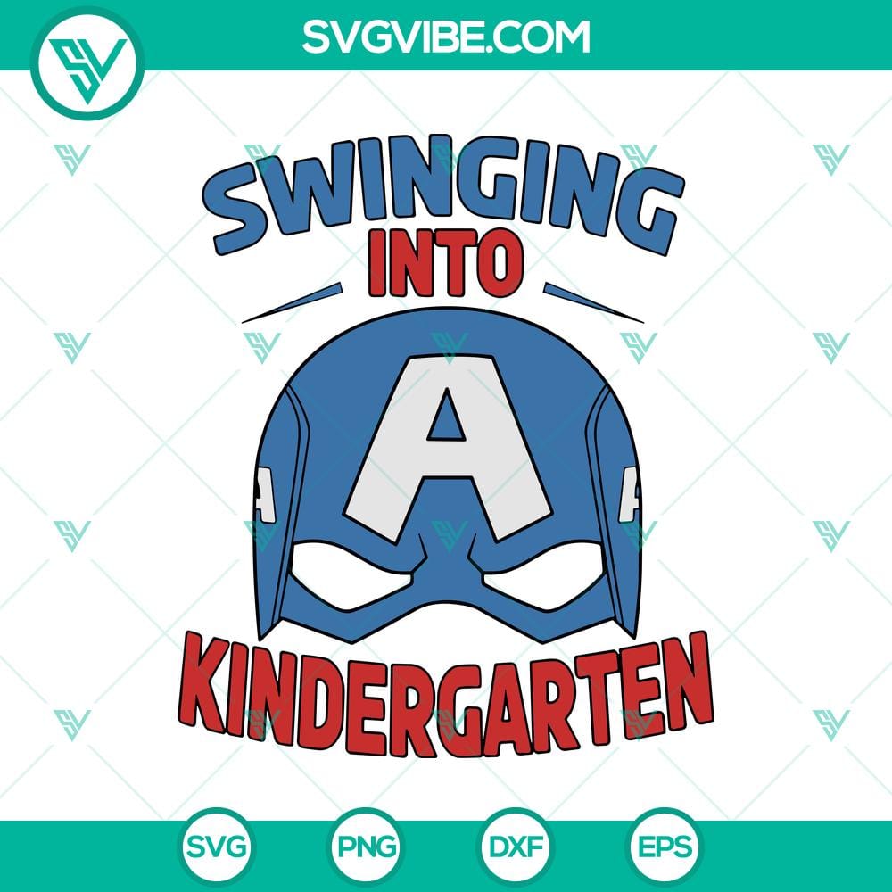 captain-america-swinging-into-kindergarten-svg.jpg Captain America superhero design for kindergarten SVG with back-to-school theme. Perfect for first day of school projects.