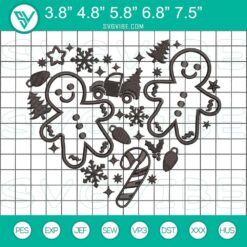 Christmas heart snowflake gingerbread Santa embroidery design, perfect for festive holiday stitching.