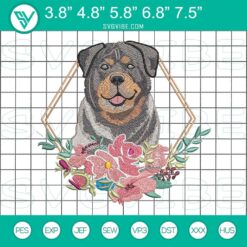 Flower Rottweiler Dog Embroidery Design showcasing a stunning floral pet pattern for embroidery enthusiasts.