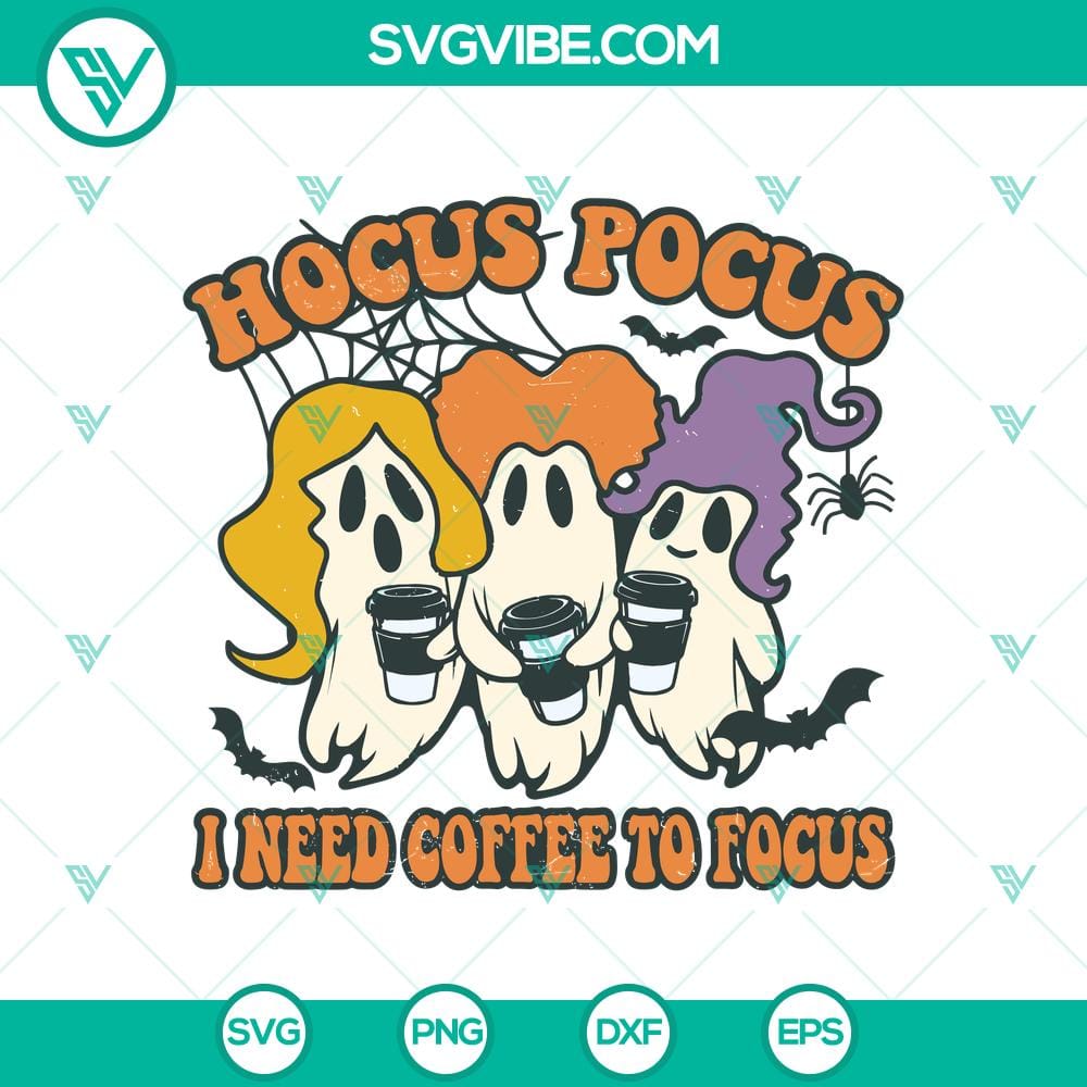 hocus-pocus-boo.jpg Halloween ghost themed SVG design for Cricut, featuring "Hocus Pocus I Need to Focus" phrase, ideal for family projects.