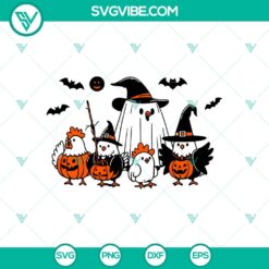 Cute chicken ghost and witch Halloween themed SVG and PNG designs for Cricut, perfect for holiday crafting projects.