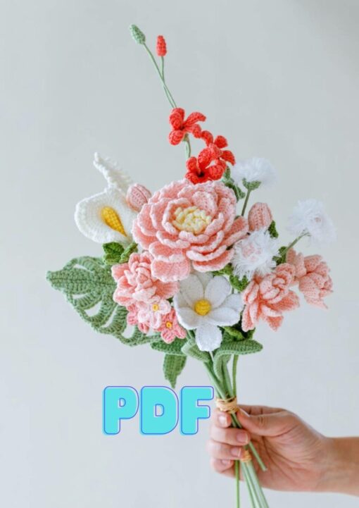 Peony bouquet tutorial PDF pattern and video guide for crafting, perfect for floral enthusiasts and DIY projects.