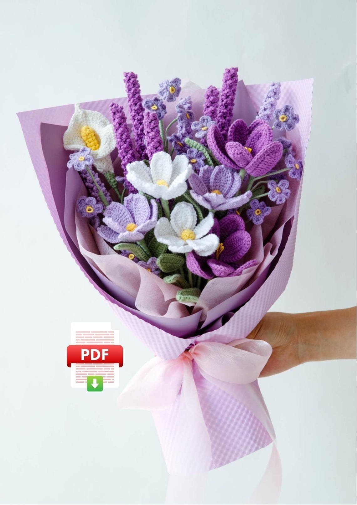 Lavender and Gesang Flower Arrangement – PDF Pattern with Video Tutorial Lavender and Gesang flower arrangement PDF pattern with video tutorial, perfect for DIY floral enthusiasts.