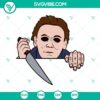 Michael Myers horror peeking out SVG design for Cricut, featuring Michael Myers' face in a peekaboo style, perfect for Halloween crafting.