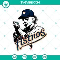 Michael Myers Houston Astros MLB and Horror Knives Baseball SVG design with Michael Myers Horror SVG PNG, perfect for Halloween baseball fans.
