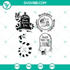 Beetlejuice themed SVG bundle with horror comedy quotes for Cricut, featuring unique designs for crafting projects.