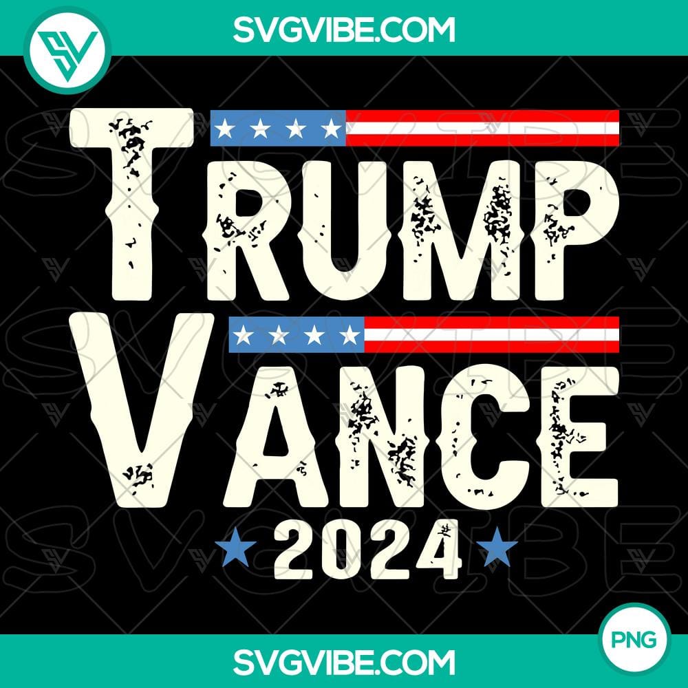 Trump Vance 2024 VP USA Election Patriotic PNG Trump Vance 2024 VP USA Election Patriotic design PNG with American flag background and bold typography.