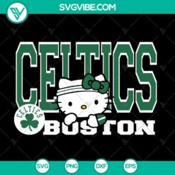 Hello Kitty in Boston Celtics and St. Patrick's Day theme with basketball, SVG design for fans.