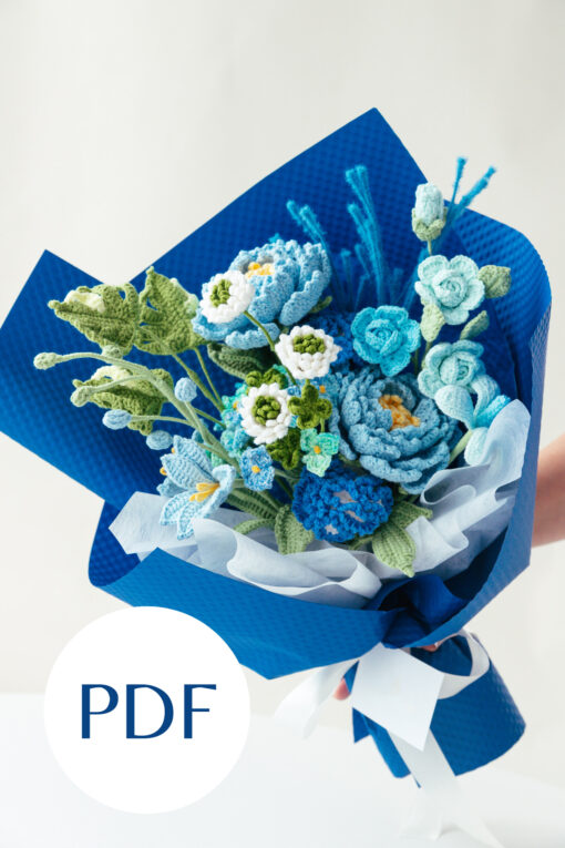 Blue Peony and Carnation Bouquet PDF pattern 1