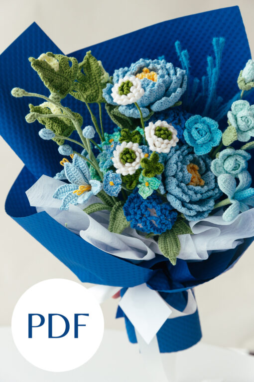 Blue Peony and Carnation Bouquet PDF pattern 2