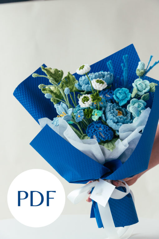 Blue Peony and Carnation Bouquet PDF pattern 3
