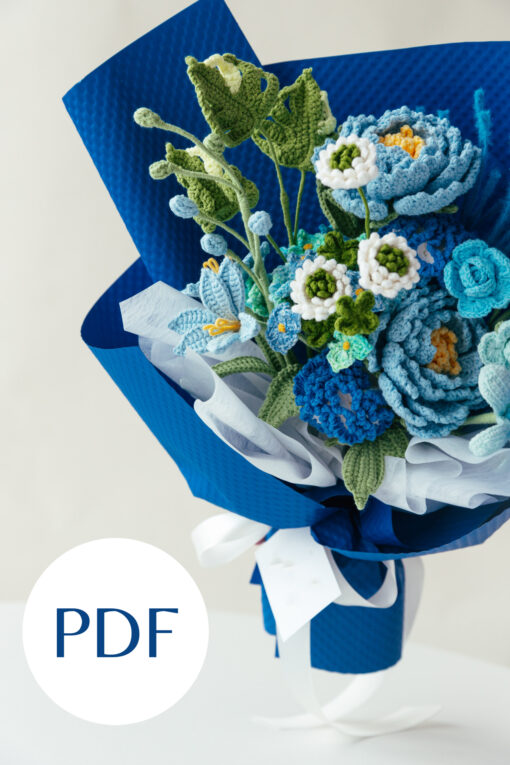 Blue Peony and Carnation Bouquet PDF pattern 4