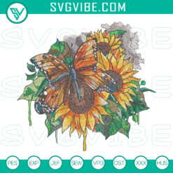 Sunflower Butterfly embroidery design in 5 sizes, premium quality for crafts and sewing projects.