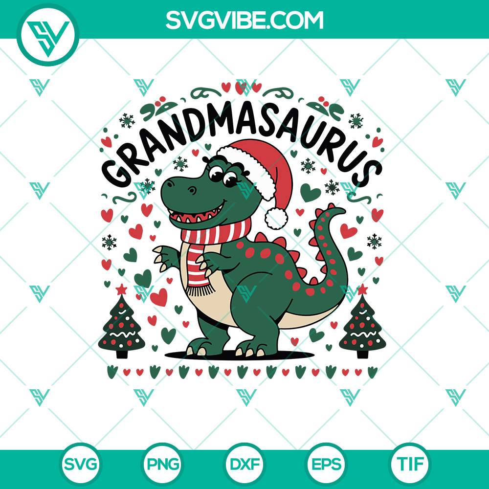 Grandma Saurus Merry Christmas SVG – Funny Holiday Design in DXF, EPS, PNG, TIF Grandma Saurus Merry Christmas SVG - Hilarious holiday design with DXF, EPS, PNG, TIF files.