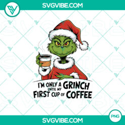 Grinch inspired Christmas PNG with humorous holiday coffee design, ideal for festive merchandise.