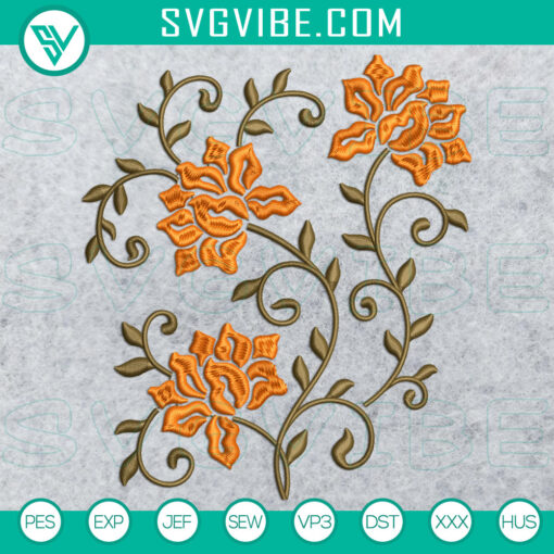 Pretty floral machine embroidery design with a pattern of flowers. Instant download digital file with 2 sizes included.