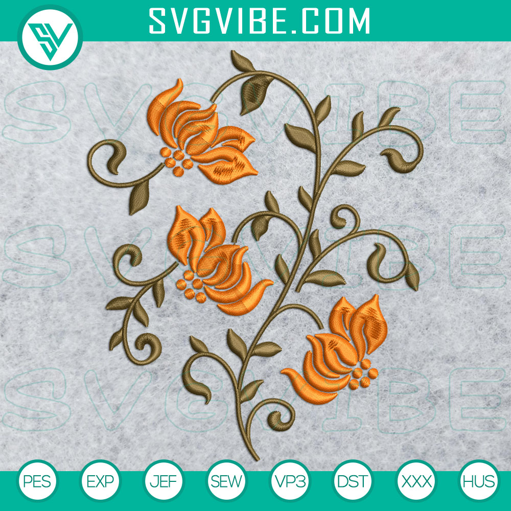 Mockup EMB Pretty floral stitch design machine embroidery pattern with two sizes included for instant download.