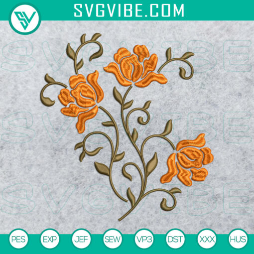 Elegant floral machine embroidery design with pretty pattern flowers in 2 sizes. Digital stitch file for instant download.