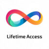 Lifetime access digital product offer with lock icon and key, subscription service concept.