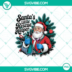 Santa's Little Rescue Helper design with text "Merry Christmas" in festive colors. Perfect for the holidays.
