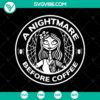 A spooky Nightmare Before Coffee SVG featuring Halloween and horror elements perfect for creepy crafting projects.