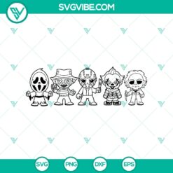 Chibi horror characters SVG featuring iconic killer movie designs. Great for digital projects.