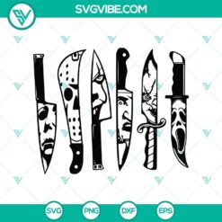 Vector illustration of Horror Characters Knife SVG, featuring iconic horror movie characters, perfect for Halloween-themed projects.