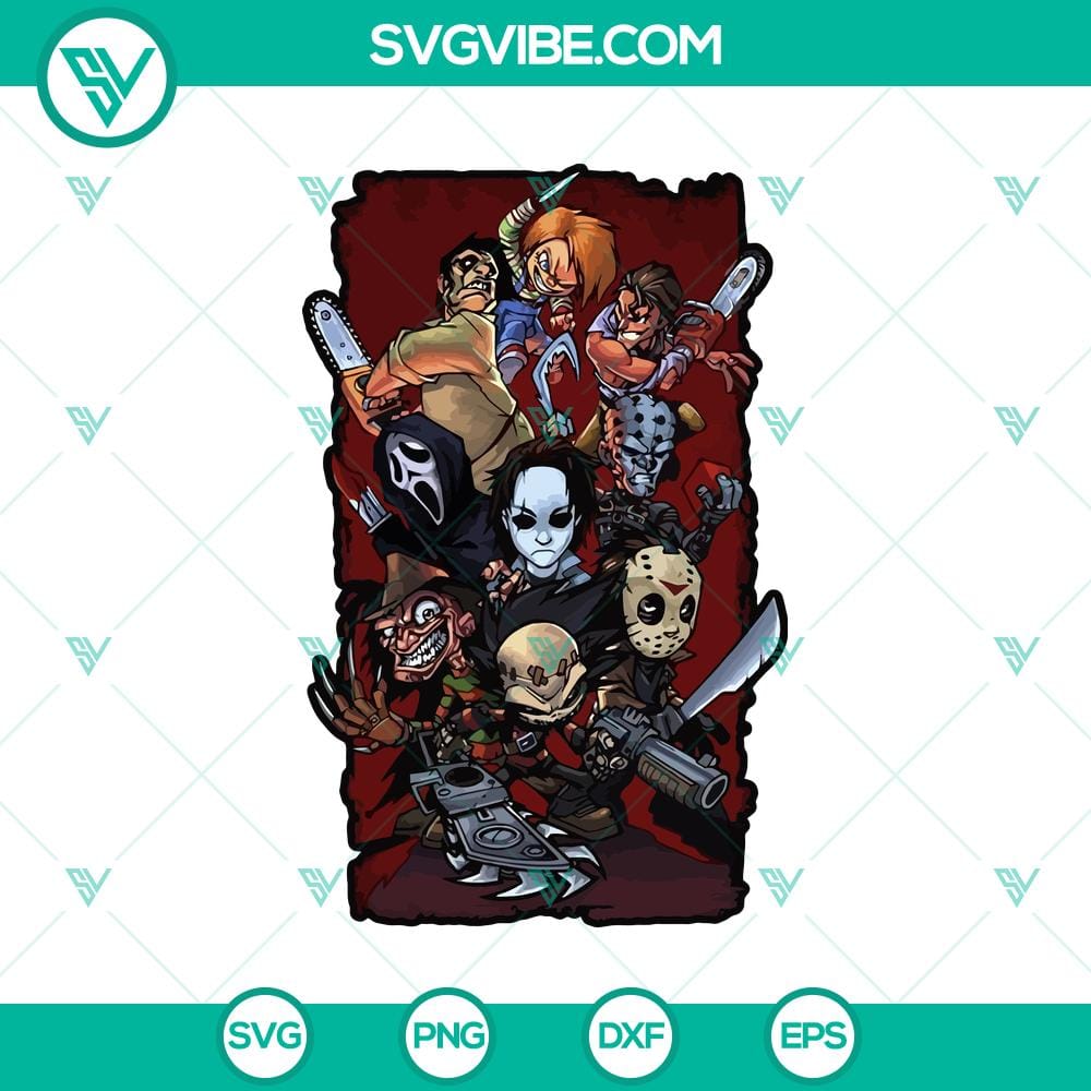 all-horror-characters-svg-horror-poster-svg-halloween-svg.jpg Spooky Horror Characters SVG for Halloween poster - ideal for horror-themed designs, featuring iconic villains and monsters.