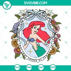 Disney Princess Ariel cut files with mirror bow design in SVG format for digital crafting projects.
