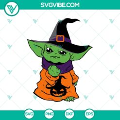 Baby Yoda witch Halloween SVG, funny Yoda design, perfect for spooky season crafts.