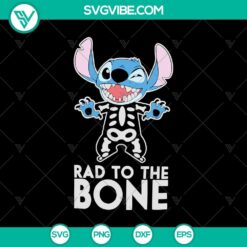 Bad To The Bone SVG featuring stitch skeleton and Halloween theme. Perfect for spooky crafts and decorations.