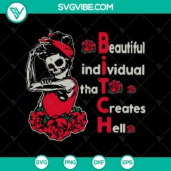 Mom Skull, Bitch, Hell SVG design featuring a beautiful individual. Perfect for edgy crafts and projects.