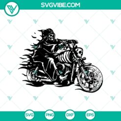 Biker Grim Reaper SVG design for Halloween with horror theme in Death SVG, ideal for digital projects.