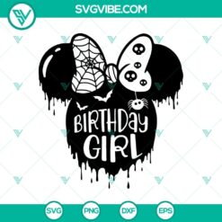 Birthday Girl Halloween SVG with Disney Minnie Head design, perfect for Minnie Mouse fans celebrating Halloween.