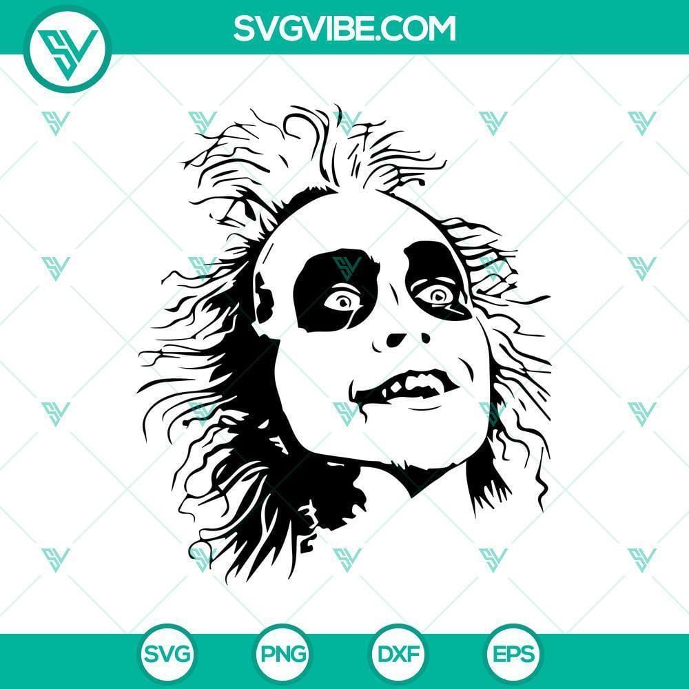 Black White Beetlejuice SVG,Beetlejuice SVG, Horror Film SVG, Halloween SVG Beetlejuice SVG design in black and white, inspired by the horror film for Halloween.