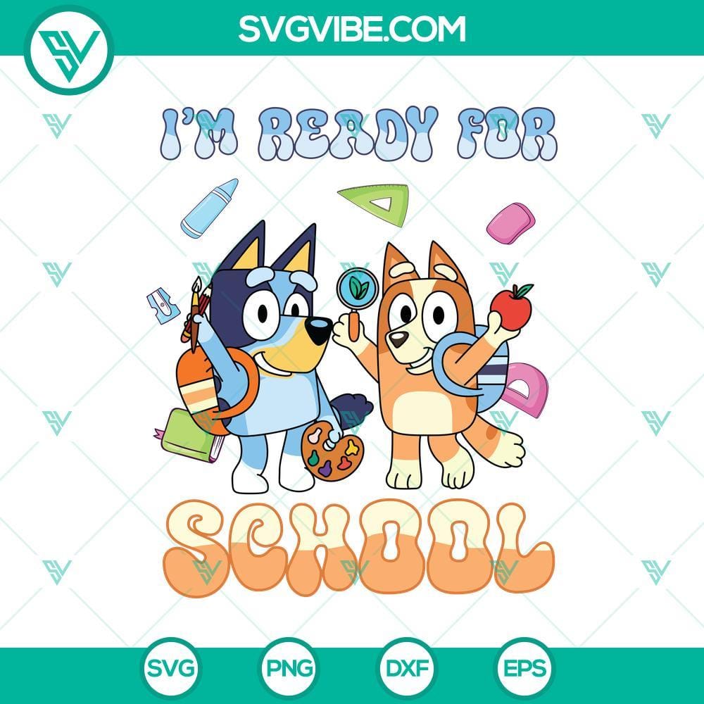 Blue Dog I’m Ready For School SVG DXF EPS PNG Cut Files Blue dog ready for school Halloween SVG cut files for Cricut and Silhouette designs: SVG, DXF, EPS, PNG formats included.
