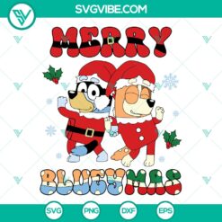 Bluey Bingo Merry Blueymas SVG with Christmas-themed cut files for fans of the popular kids' show.
