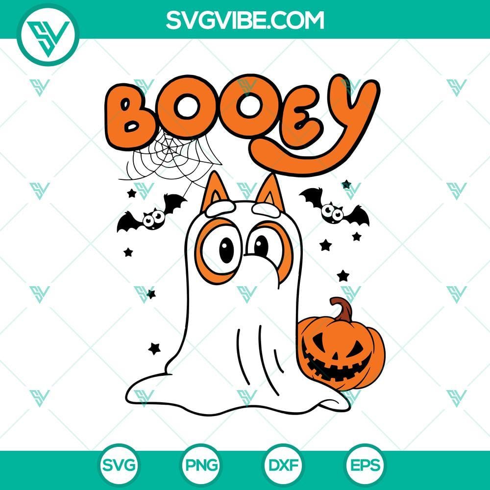 Bluey Booey Halloween SVG DXF EPS PNG Cut Files Bluey Booey Halloween SVG DXF EPS PNG Cut Files for Cricut and Silhouette, featuring cute Halloween designs like ghosts, pumpkins, and bats.
