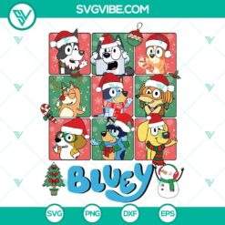 Bluey family Christmas SVG with Santa hats in various file formats for download.