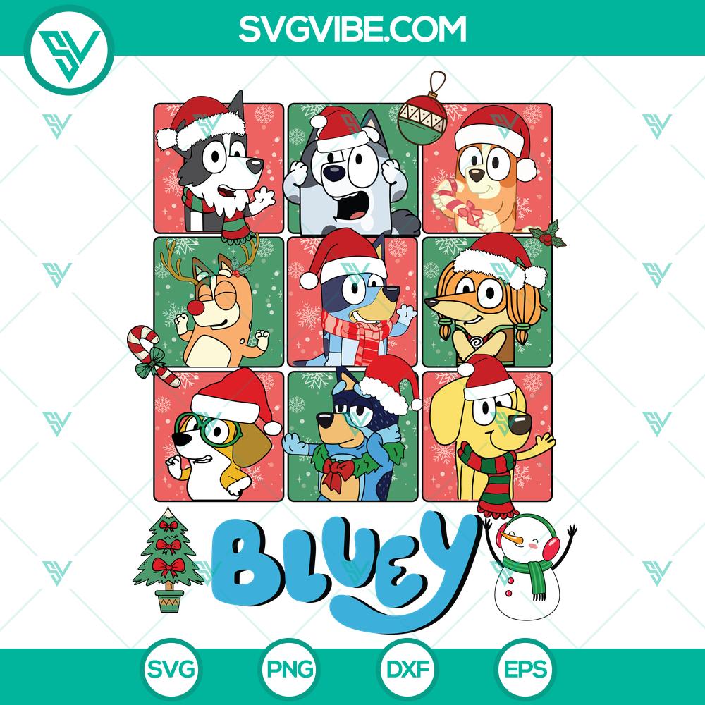 bluey-family-with-santa-hat-christmas-svg-dxf-eps-png-files.jpg Bluey family Christmas SVG with Santa hats in various file formats for download.
