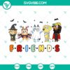 Bluey and Friends Halloween themed SVG design for Cartoons Group Halloween Cut Files with various characters in costumes on a blue background.